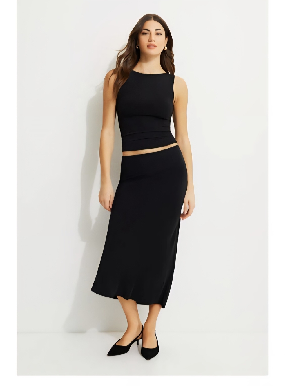 Picot Midi Slip Skirt